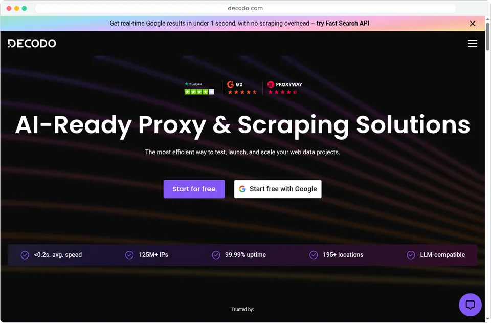 Decodo homepage: AI-ready proxy and scraping solutions
