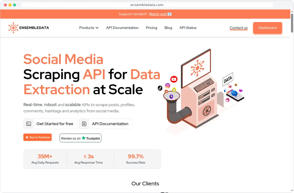 EnsembleData homepage: Social Media Scraping API for Data Extraction at Scale